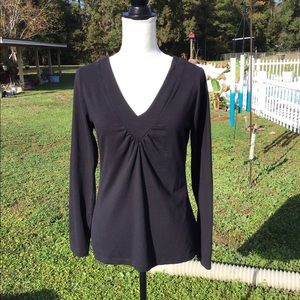 Long Sleeve Black V Neck Top